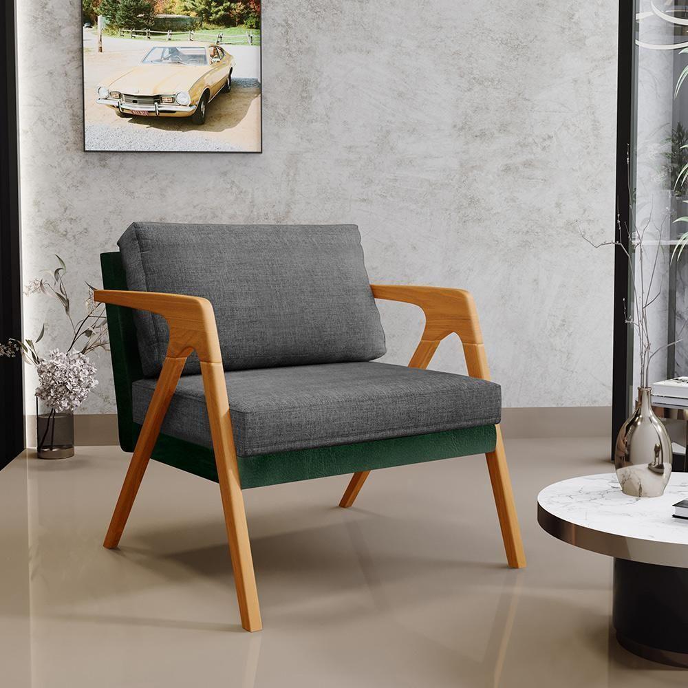 Kit 04 Poltronas Pietra Facto Verde Musgo Linho Cinza Escuro - 6