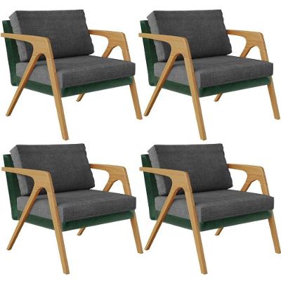 Kit 4 Poltronas Pietra L02 Sala de Estar Verde Cinza Lyam Decor