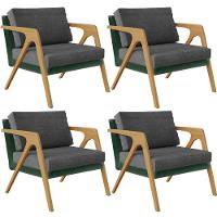 Kit 04 Poltronas Pietra Facto Verde Musgo Linho Cinza Escuro - 1