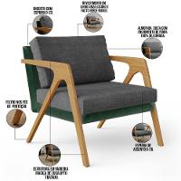 Kit 04 Poltronas Pietra Facto Verde Musgo Linho Cinza Escuro