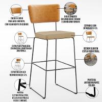 Kit 05 Banquetas Altas Allana L02 Whisky Linho Bege Escuro - 7