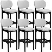 Kit 6 Banquetas Alta Betta Preto Linho Cinza - 1