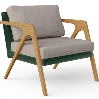 Poltrona Para Sala De Estar Pietra L02 Facto Linho Verde Bege Lyam Decor