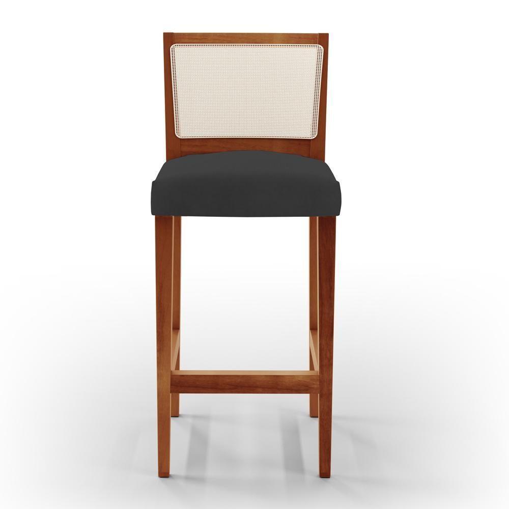 Kit 03 Banquetas Alta Branco Suede Preto - 7