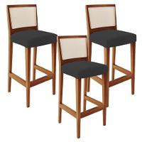 Kit 03 Banquetas Alta Branco Suede Preto - 1