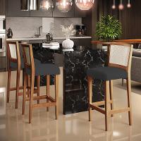 Kit 03 Banquetas Alta Branco Suede Preto - 8