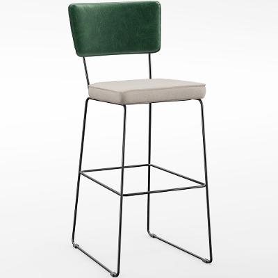 Banqueta Alta Allana L02 Assento em Linho Base Fixa com Encosto Verde Musgo para Cozinha