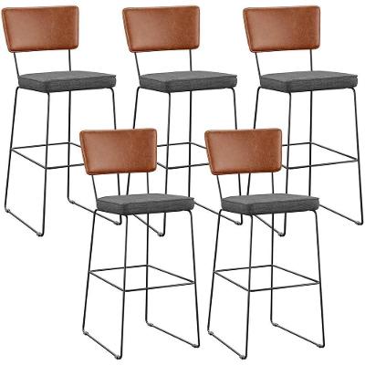 Kit 05 Banquetas Altas Camel Linho Cinza Escuro