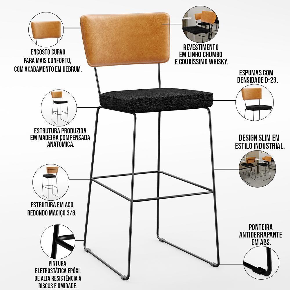 Kit 05 Banquetas Altas Allana L02 Whisky Chumbo - 7