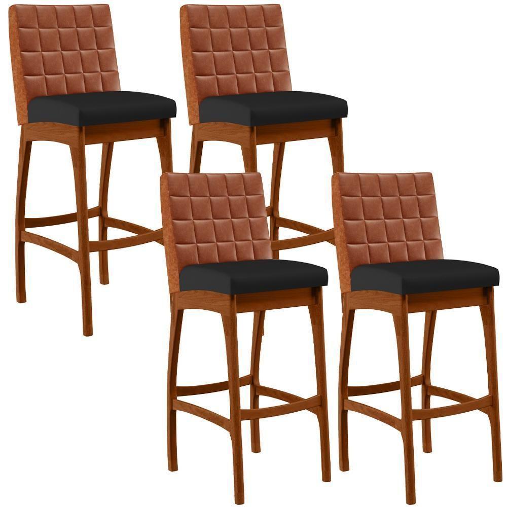 Kit 04 Banquetas Altas Mila Camel Corano Preto - 1