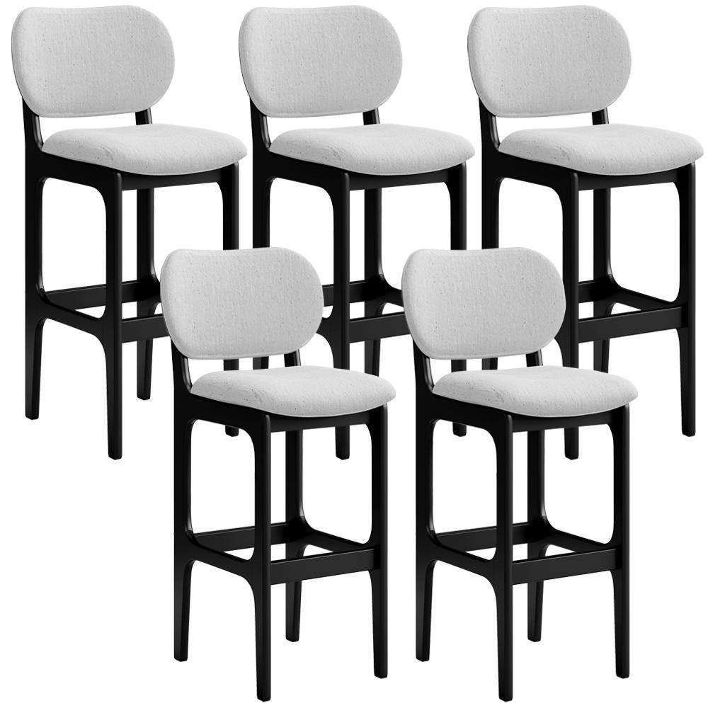 Kit 5 Banquetas Alta Betta Preto Linho Cinza - 1