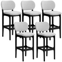 Kit 5 Banquetas Alta Betta Preto Linho Cinza - 1