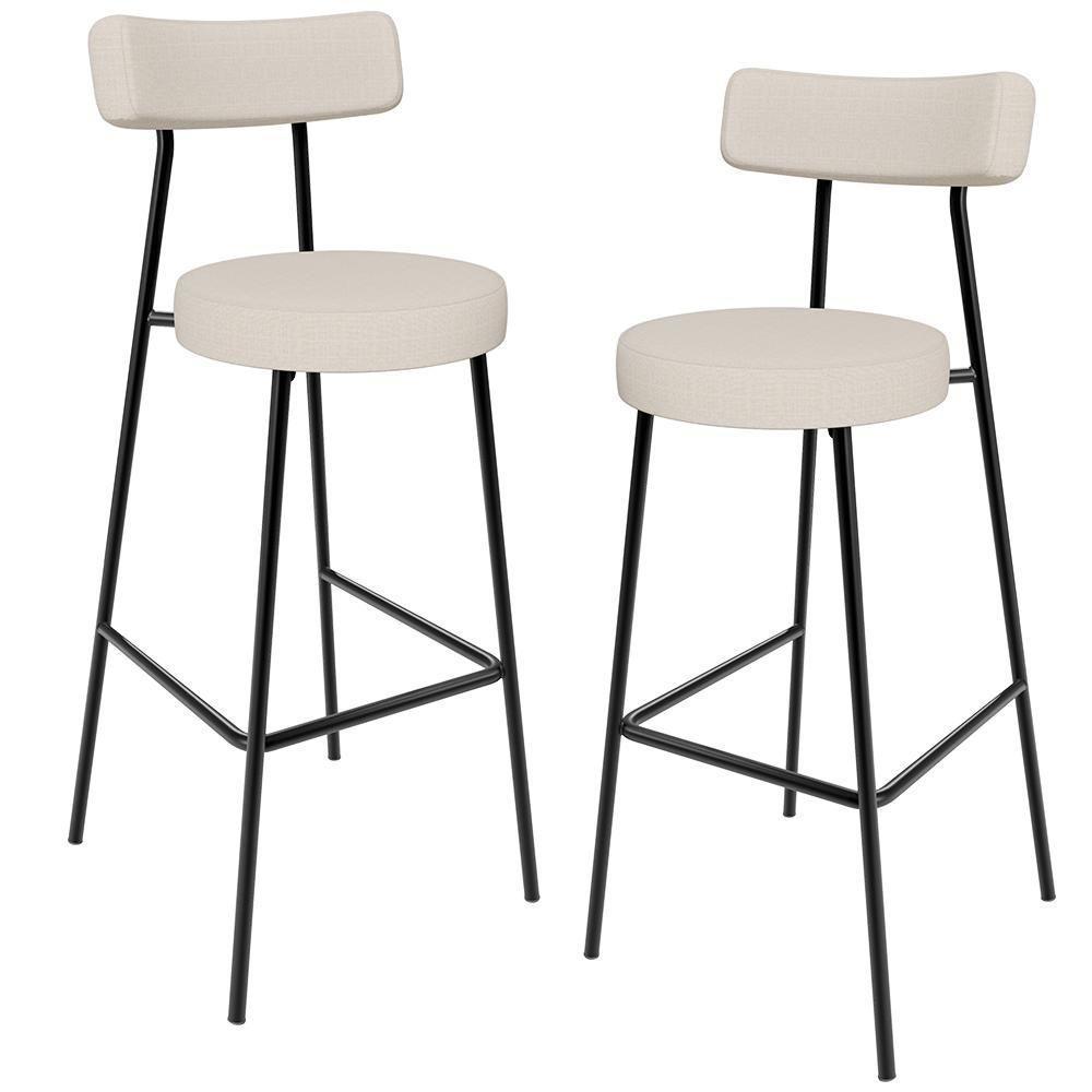 Kit 02 Banquetas Altas Estrutura Em Aço Milão Linho Bege - 1