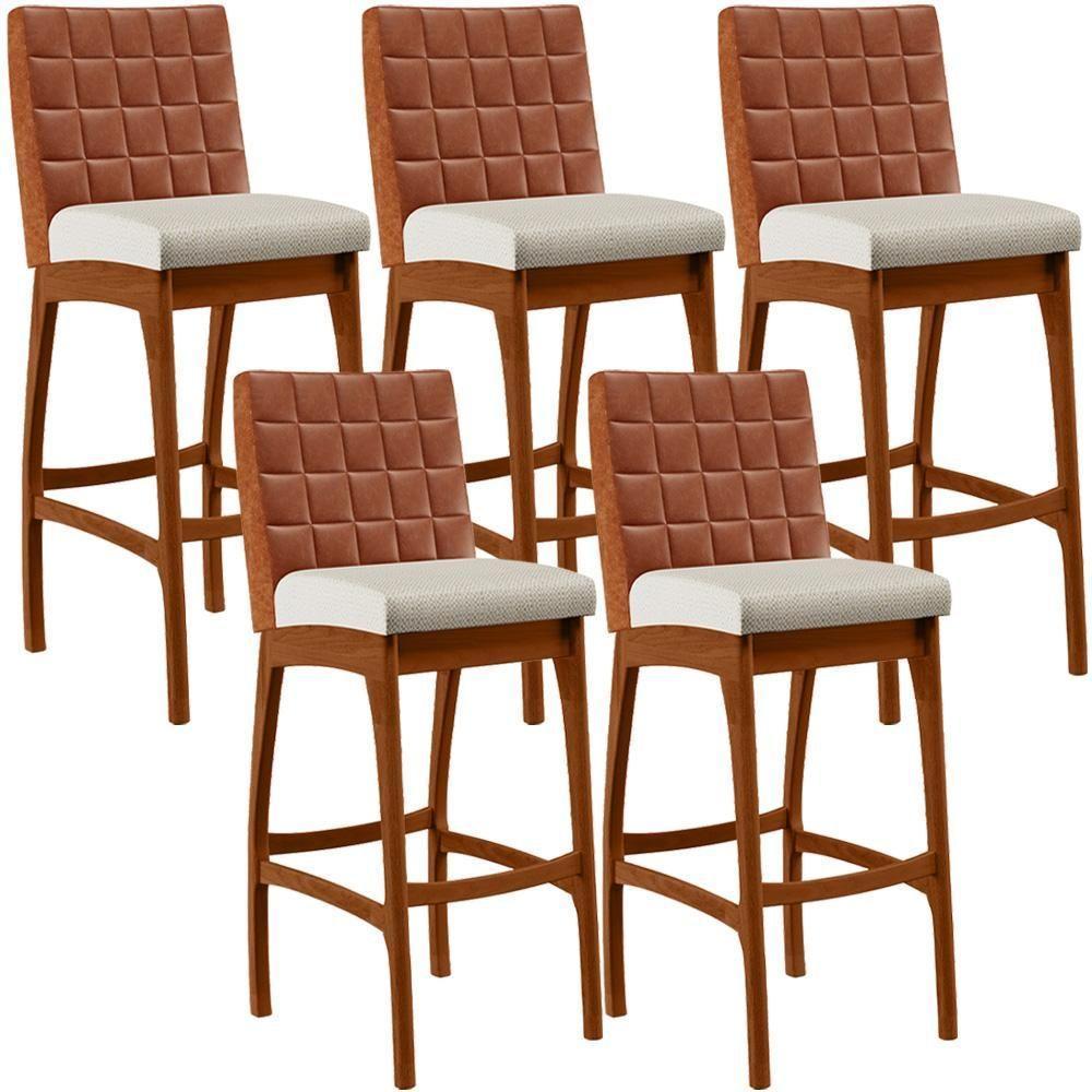 Kit 05 Banquetas Altas Mila Camel Linho Champagne - 1