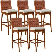 Kit 05 Banquetas Altas Mila Camel Linho Champagne - 1