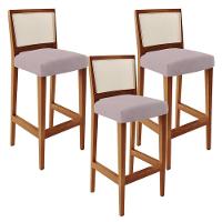 Kit 03 Banquetas Alta Branco Suede Rosê - 1