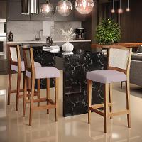 Kit 03 Banquetas Alta Branco Suede Rosê - 7