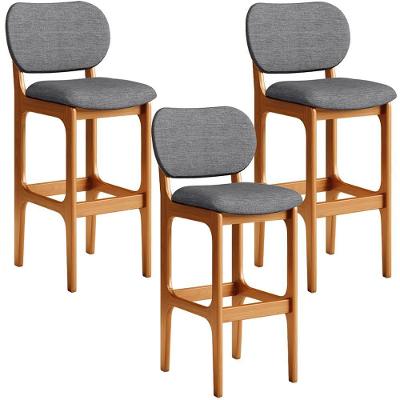 Kit 3 Banquetas Alta Betta Imbuia Linho Cinza Escuro