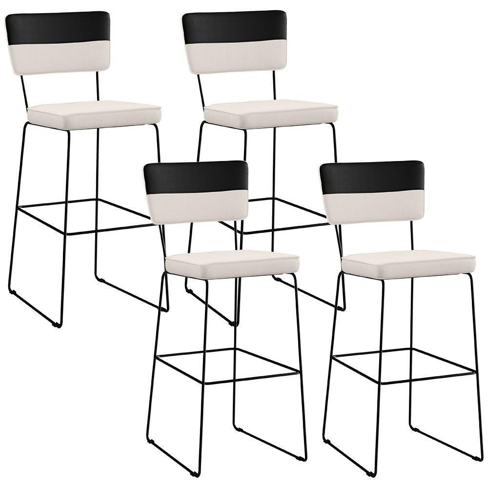 Kit 04 Banquetas Altas De Jantar Allana L02 Faixa Preto Cru - 1