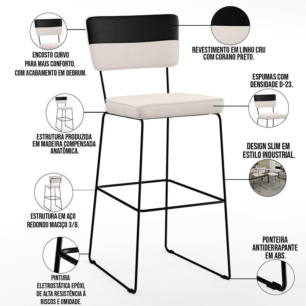 Kit 04 Banquetas Altas De Jantar Allana L02 Faixa Preto Cru - 6