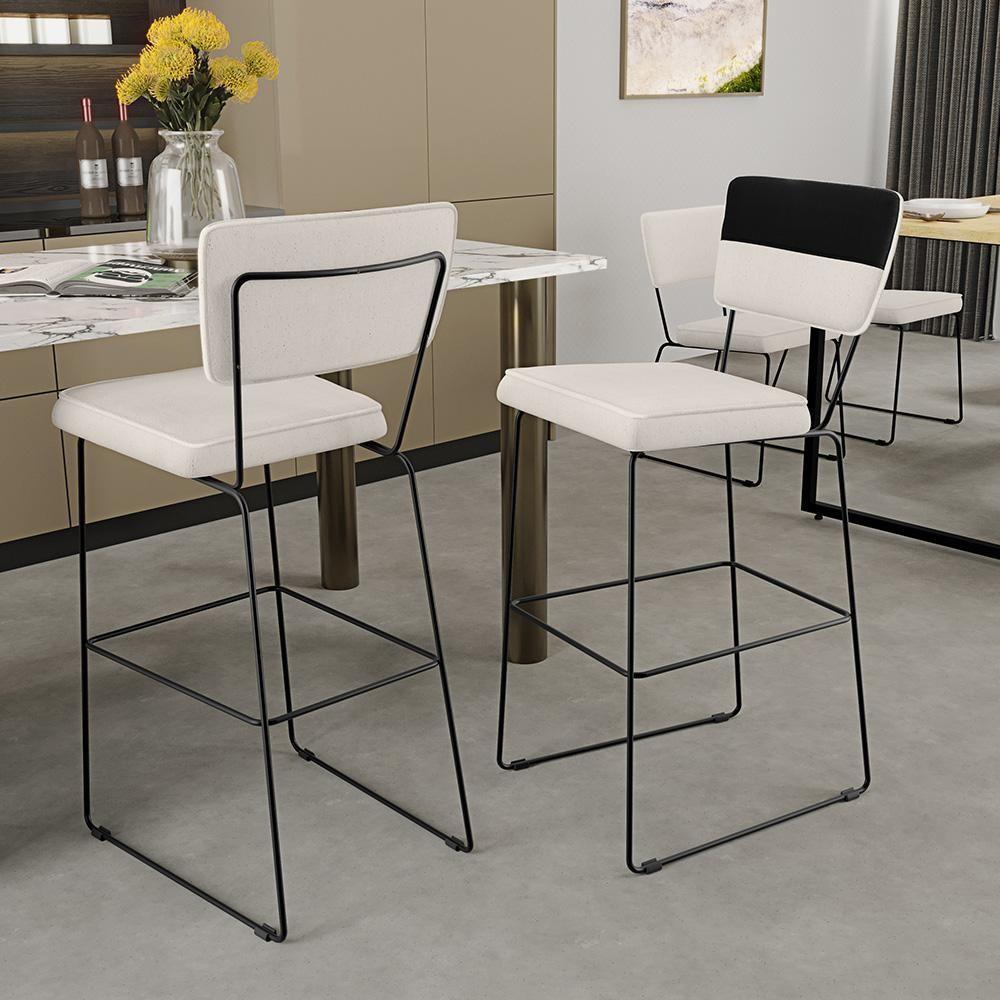 Kit 04 Banquetas Altas De Jantar Allana L02 Faixa Preto Cru - 8