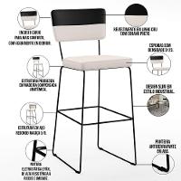 Kit 04 Banquetas Altas De Jantar Allana L02 Faixa Preto Cru - 6