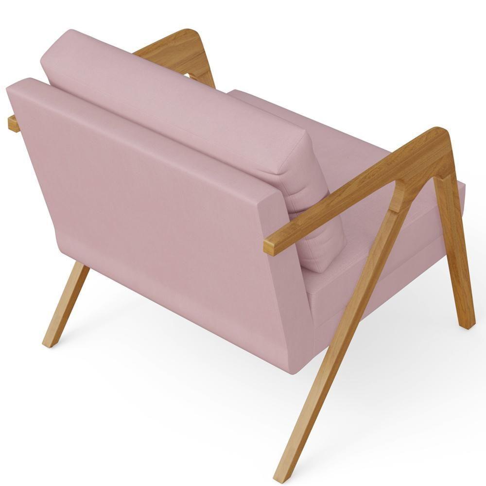 Kit 04 Poltronas Estrutura De Madeira L02 Suede Rosê - 2