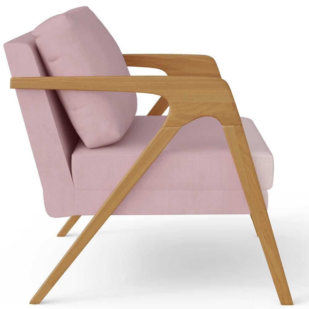 Kit 04 Poltronas Estrutura De Madeira L02 Suede Rosê - 3