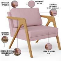 Kit 04 Poltronas Estrutura De Madeira L02 Suede Rosê - 11