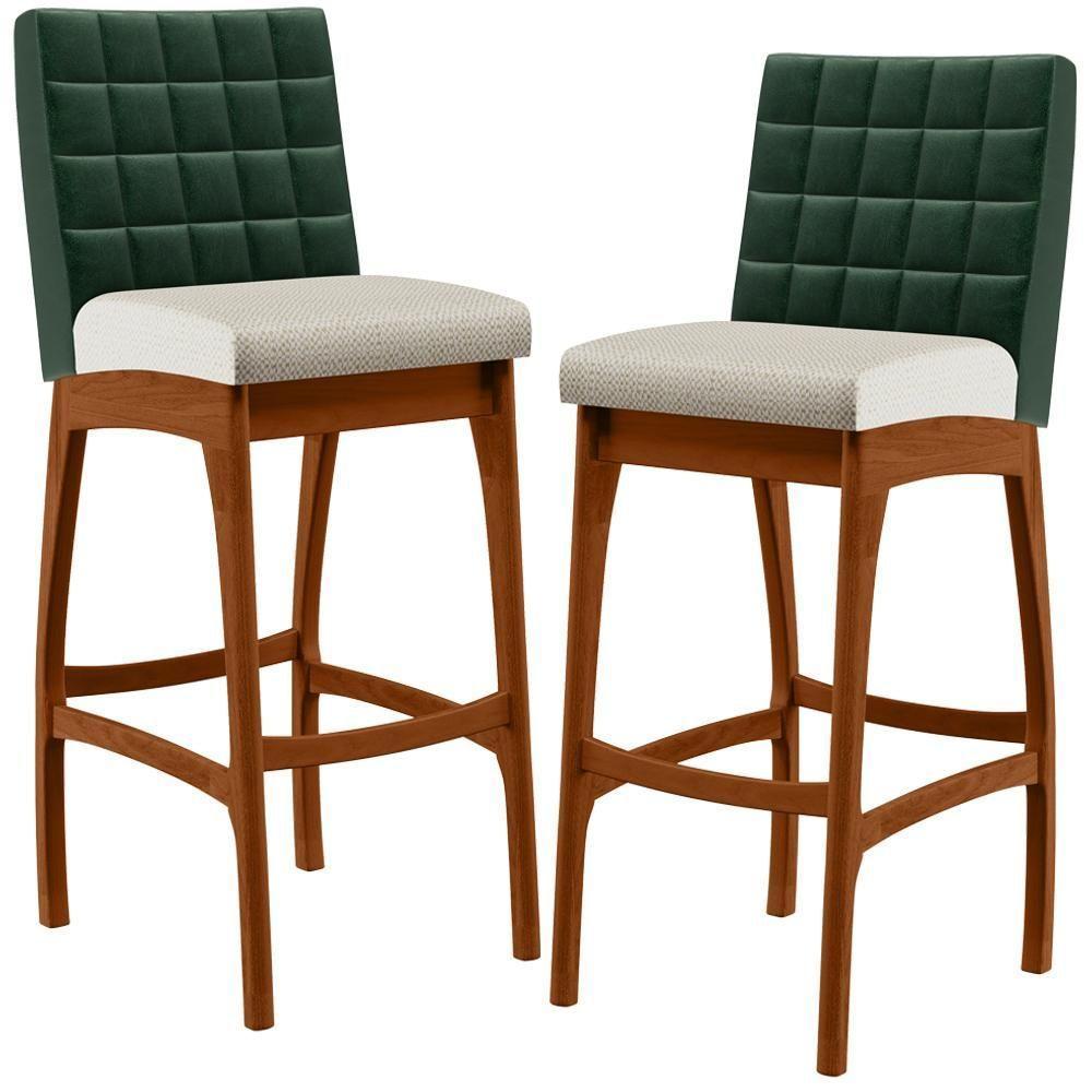 Kit 02 Banquetas Altas Mila B04 Facto Verde Musgo Champagne - 1