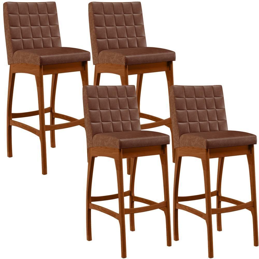 Kit 04 Banquetas Altas Para Cozinha B04 Marrom - 1