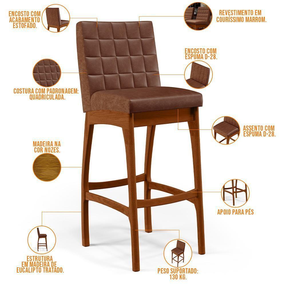 Kit 04 Banquetas Altas Para Cozinha B04 Marrom - 7