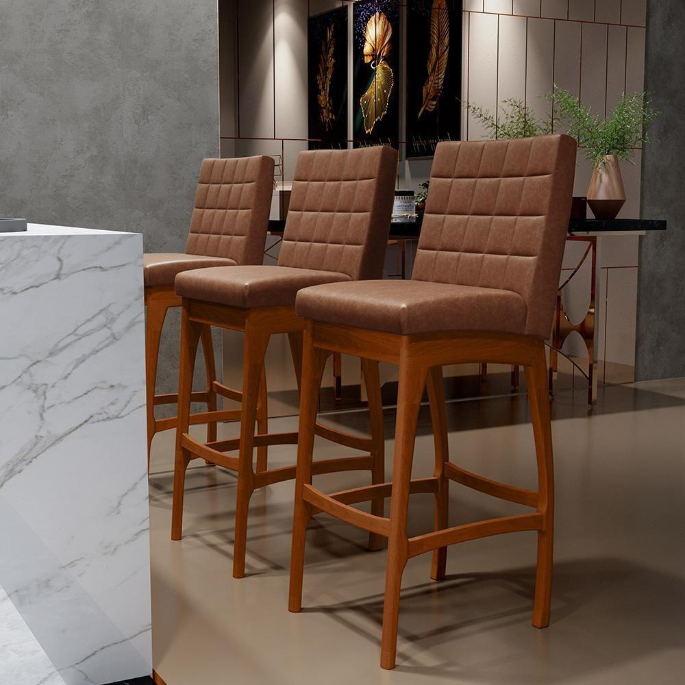 Kit 04 Banquetas Altas Para Cozinha B04 Marrom - 9
