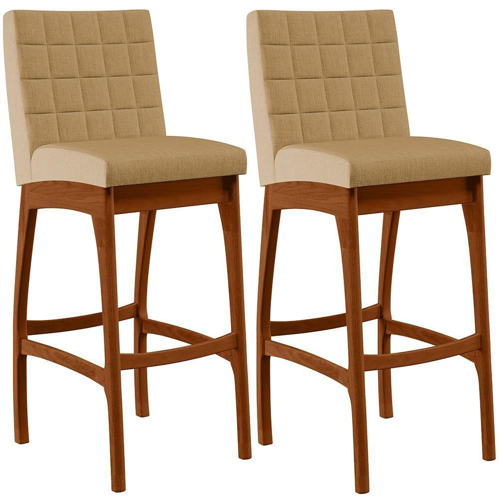 Kit 02 Banquetas Altas Mila Linho Bege Escuro - 1