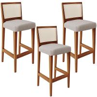 Kit 03 Banquetas Alta Branco Linho Bege - 1