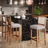 Kit 03 Banquetas Alta Branco Linho Bege - 8