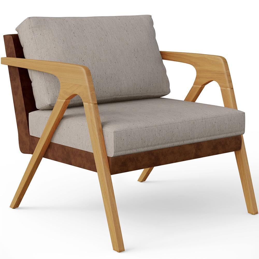 Kit 02 Poltronas Pietra L02 Couríssimo Marrom Linho Bege - 7