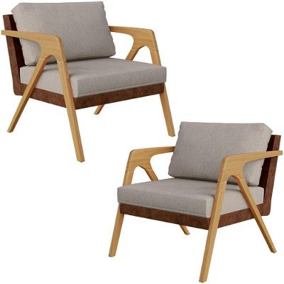Kit 2 Poltronas Pietra L02 Sala De Estar Bege Marrom Lyam Decor