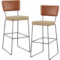 Kit 02 Banquetas Altas Camel Linho Bege Escuro - 1