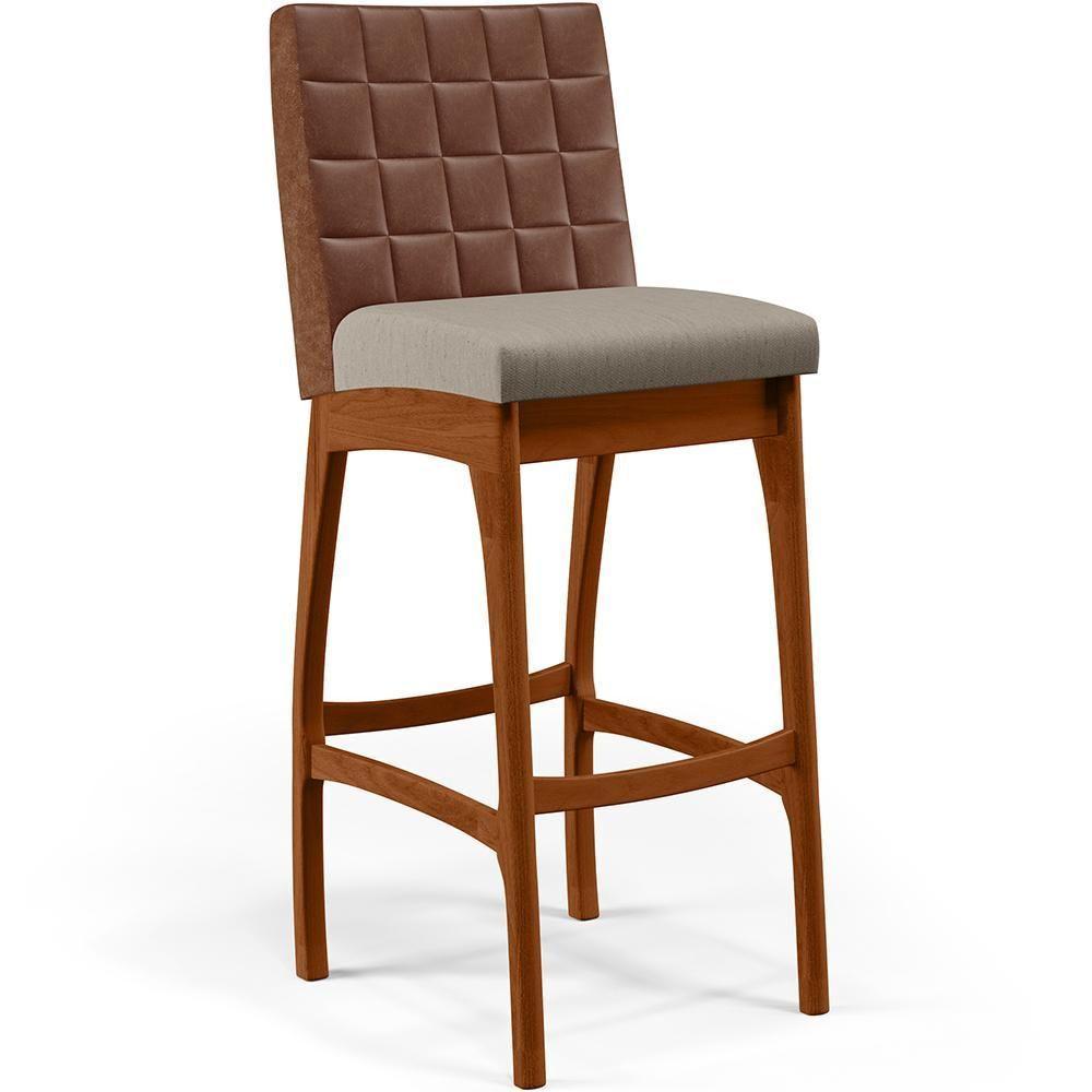 Kit 04 Banquetas Altas Mila Marrom Linho Bege - 8