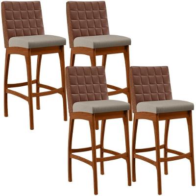 Kit 04 Banquetas Altas Mila Marrom Linho Bege