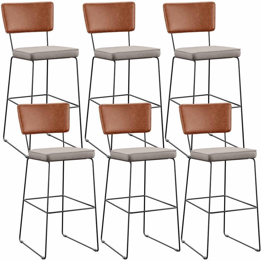 Kit 06 Banquetas Altas Cozinha Allana L02 Camel Linho Bege - 1