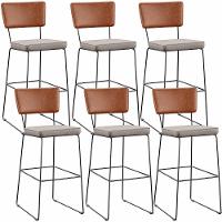 Kit 06 Banquetas Altas Cozinha Allana L02 Camel Linho Bege - 1