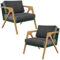 Kit 02 Poltronas Facto Verde Musgo Linho Cinza Escuro - 1