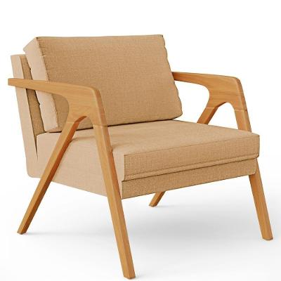 Poltrona Pietra Com Estrutura De Madeira Linho Bege Escuro