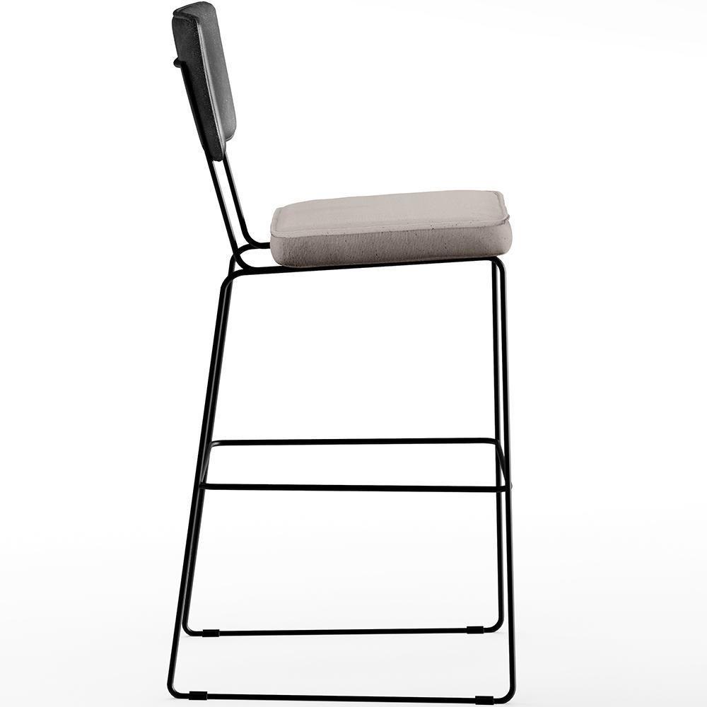 Kit 05 Banquetas Altas Cozinha Allana L02 Preto Linho Bege - 4