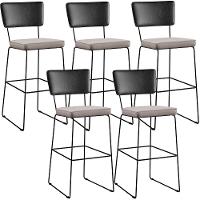 Kit 05 Banquetas Altas Cozinha Allana L02 Preto Linho Bege - 1