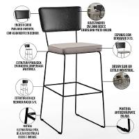 Kit 05 Banquetas Altas Cozinha Allana L02 Preto Linho Bege - 7