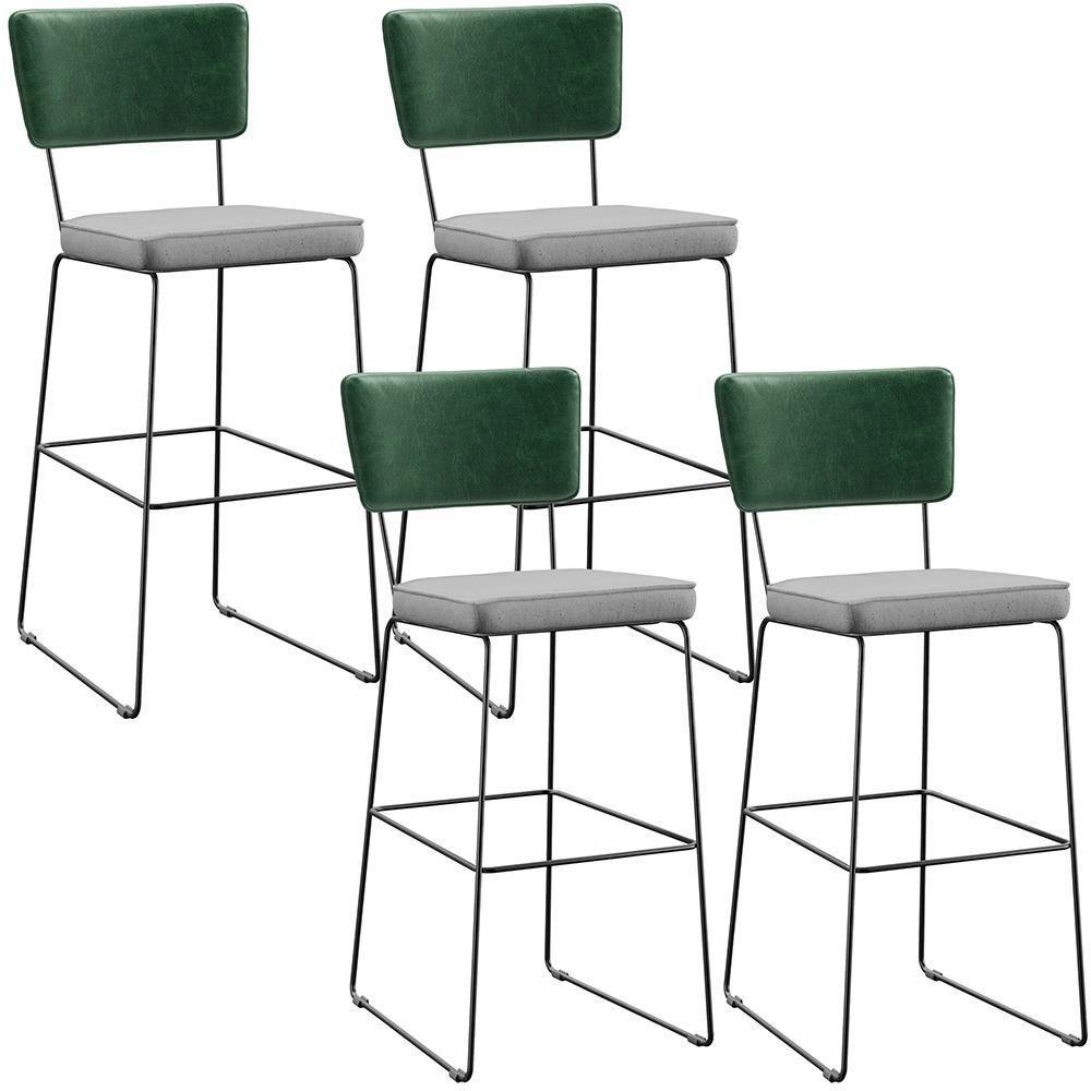 Kit 04 Banquetas Altas Facto Verde Musgo Linho Cinza - 1