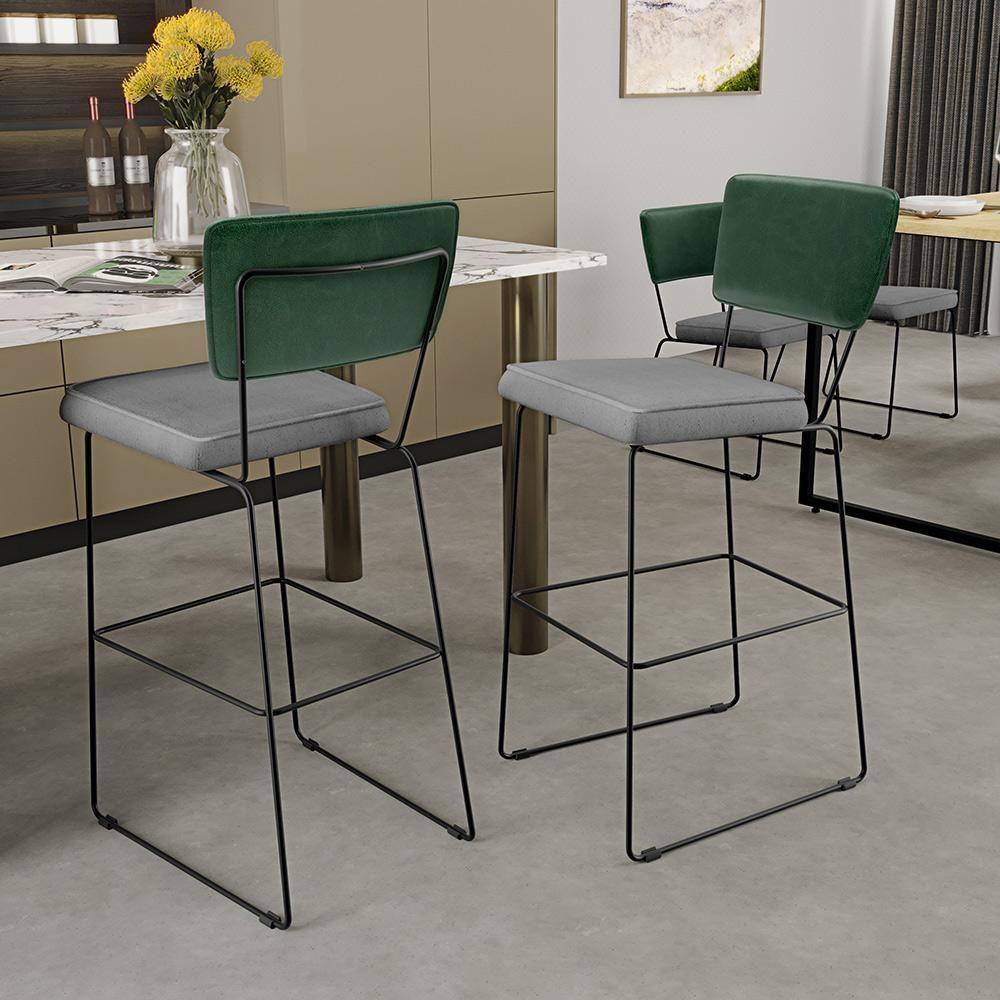 Kit 04 Banquetas Altas Facto Verde Musgo Linho Cinza - 9